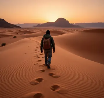 Desert-Hiker-Sunset-Footprints-WadiRum