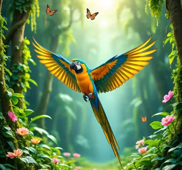 blue-and-yellow-macaw-flying-tropical-jungle
