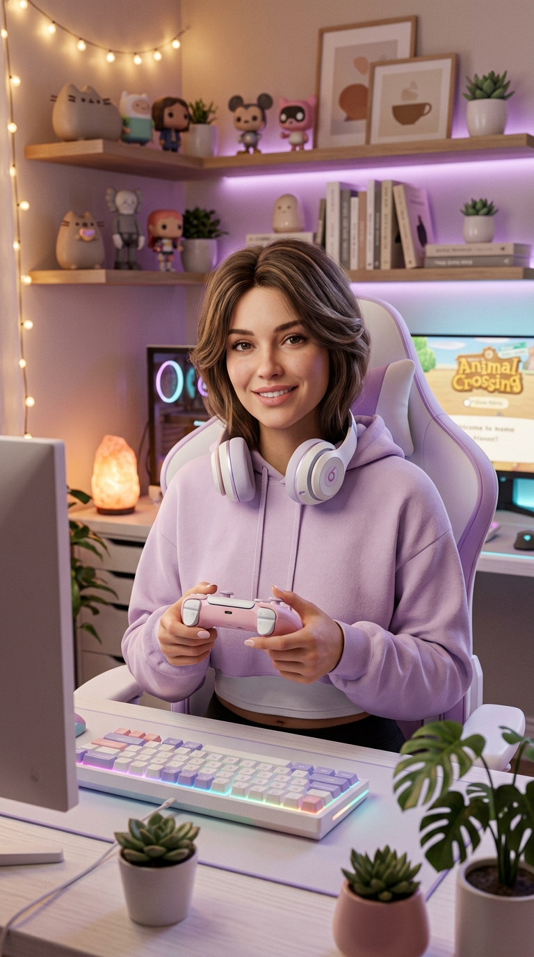 Cozy Gaming Girl 3D AI Photo Prompt for Girls