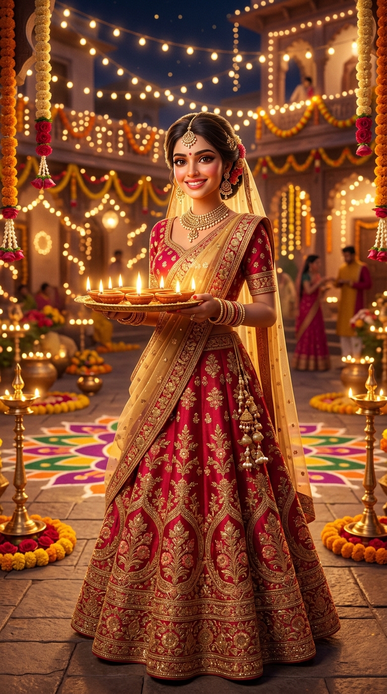 Diwali Festive Royal Lehenga AI Photo Prompt for Girls