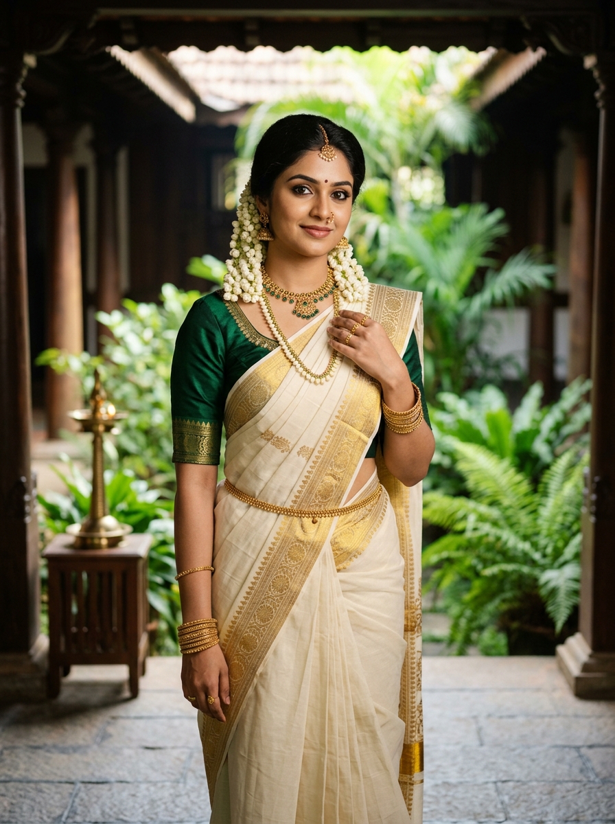 Kerala Kasavu Saree Gemini AI Photo Prompt