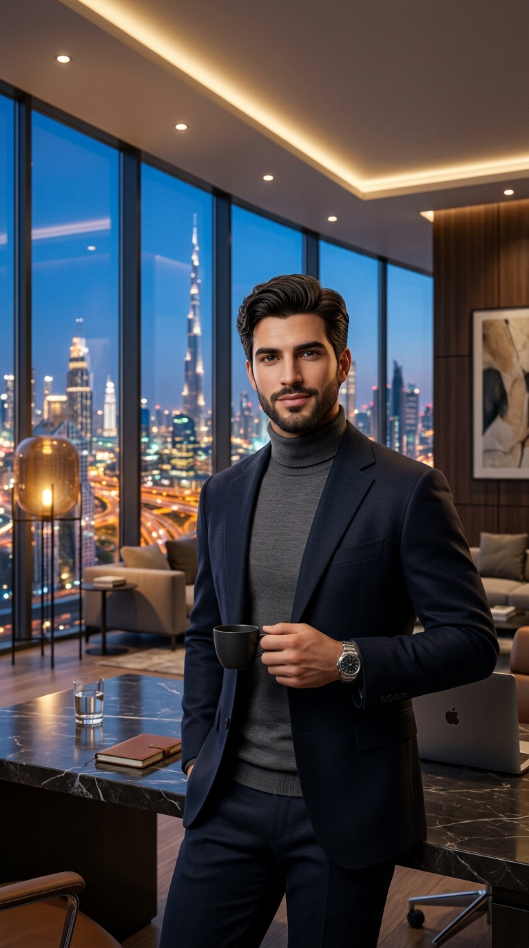 Luxury Penthouse Entrepreneur AI Photo Prompt for Men