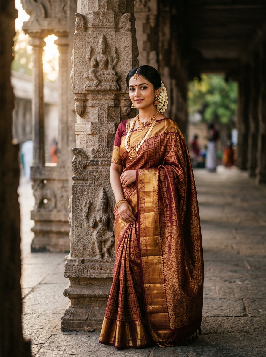 Temple Saree Gemini AI Photo Prompt for Girls