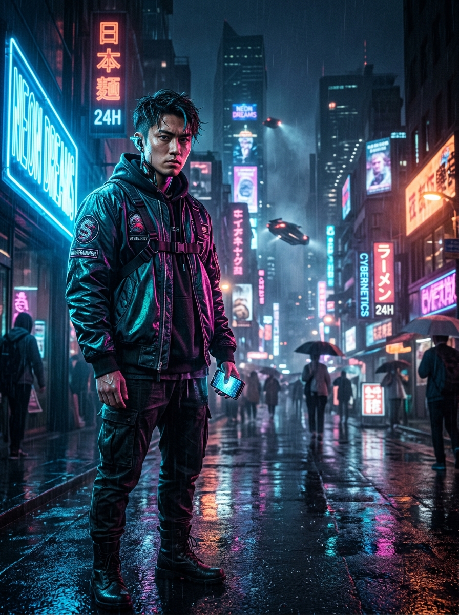 Urban Cyberpunk Neon Boy Gemini AI Photo Prompt