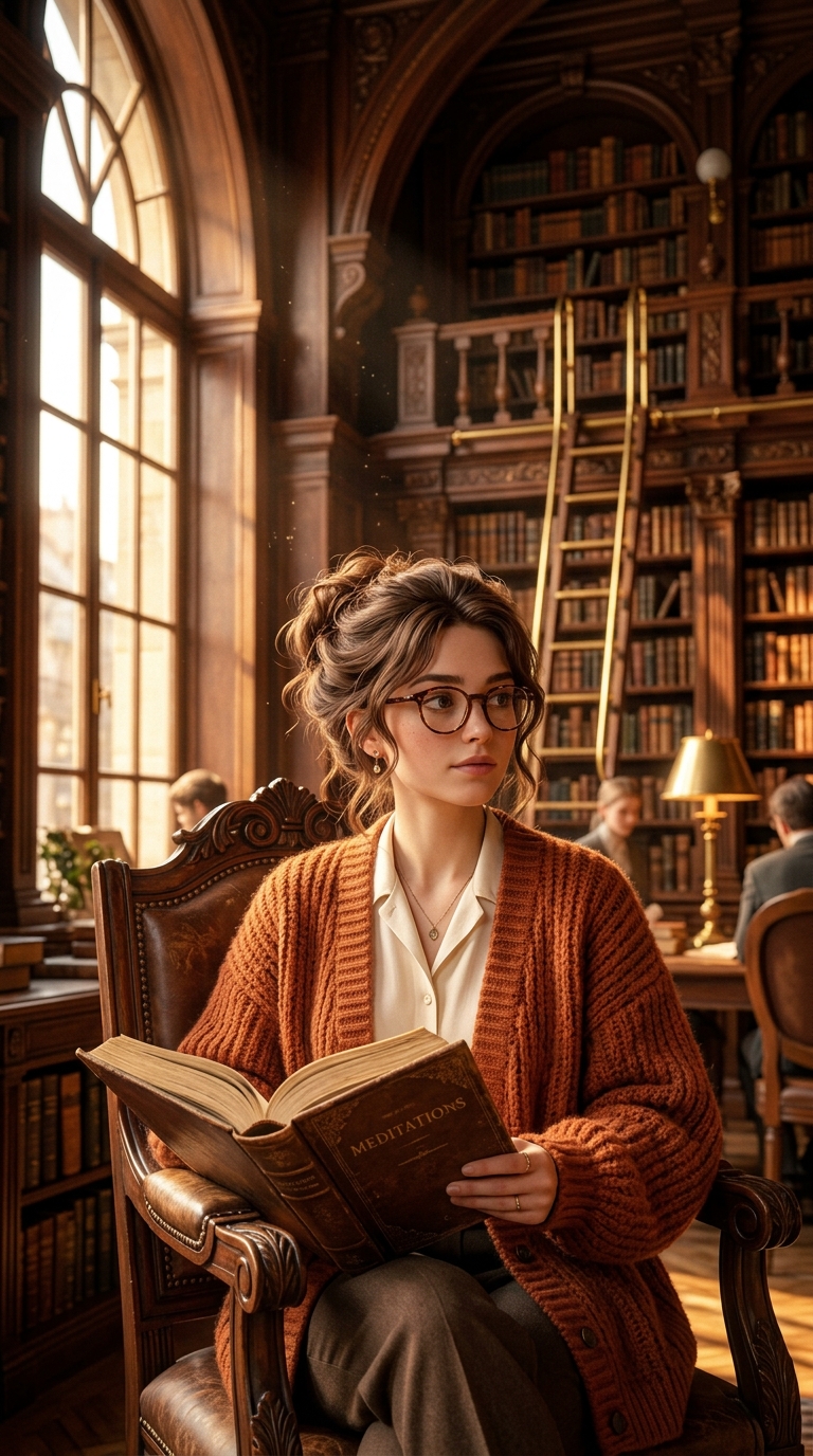 Vintage Grand Library Aesthetic AI Photo Prompt for Girls AI Photo Template