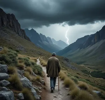 old-man-hiking-mountain-storm-lightning