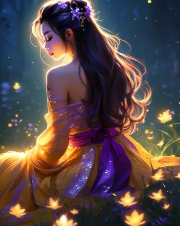 enchanted-fantasy-woman-glowing-dress-flowers