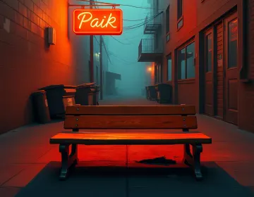 Forgotten Bench Under Neon Haze