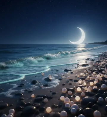 Crescent Moon Beach with Glowing Orbs