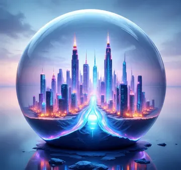Futuristic Neon City in Spherical Dome