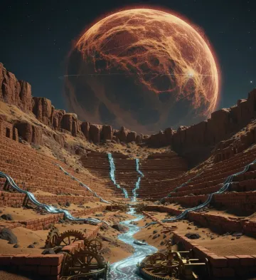 Ancient Martian Waterworks Under a Crimson Planet Sky