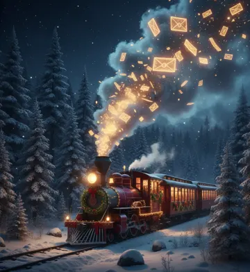 Christmas Steam Train in Snowy Forest with Magical Smoke