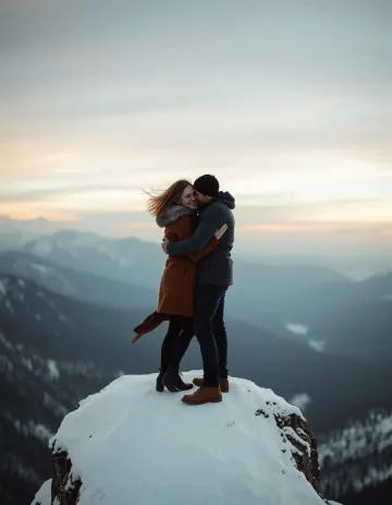 Mountain View Hug – Winter Cinematic Love