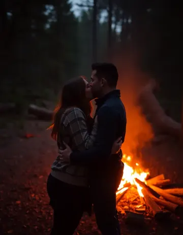 Couple in glowing campfire
