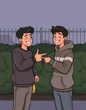 Two friends talk with smile