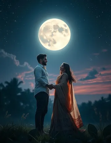 Moonlit Saree Couple 4k Wallpaper