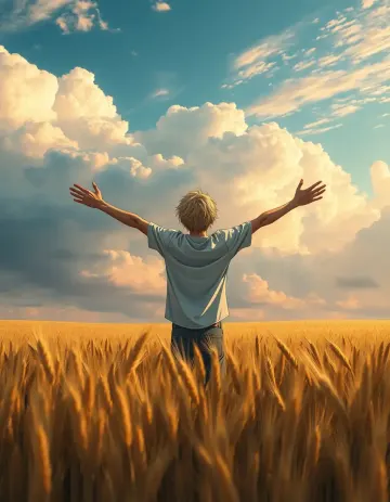 Anime Boy in Wheat Field