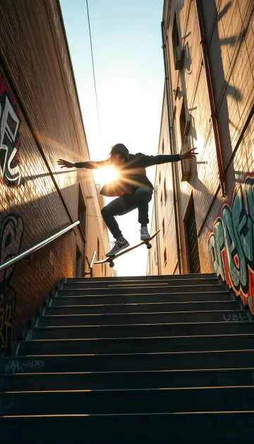 Young skateboarder jumping