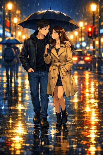 Street photography of romantic anime