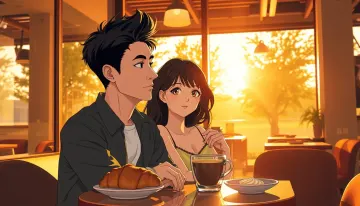 Anime Morning Sunlight Cafe Couple