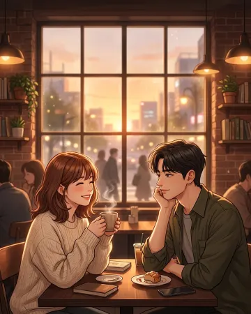 Golden Hour Coffee Date: Cozy Manhwa Art