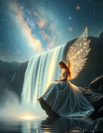 Celestial Waterfall Angel 4k