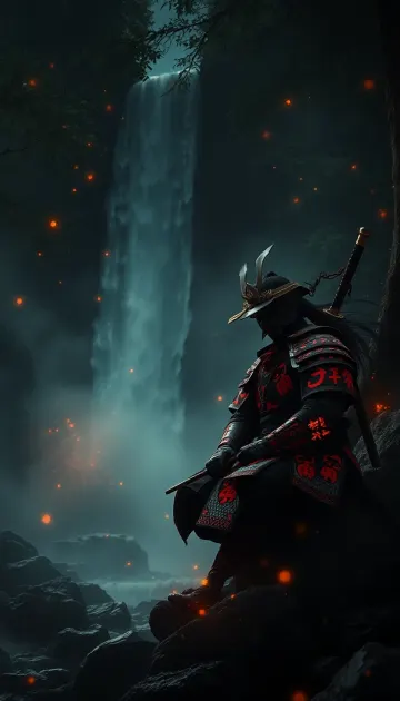 Shadow Waterfall Samurai 4k