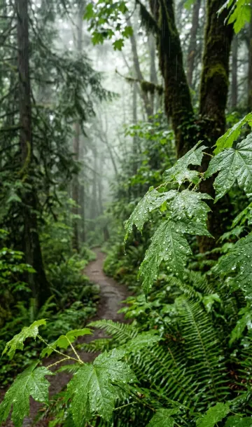 Rainy Forest Path Wallpaper - 4K Misty Green Leaves 