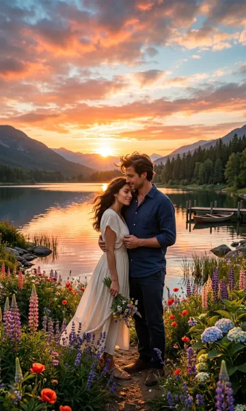 Romantic Sunset Love 4K Wallpaper – Dreamy Couple Background