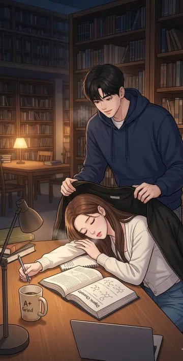 College Library Romance 4K Wallpaper – Heartwarming Manhwa Love Scene