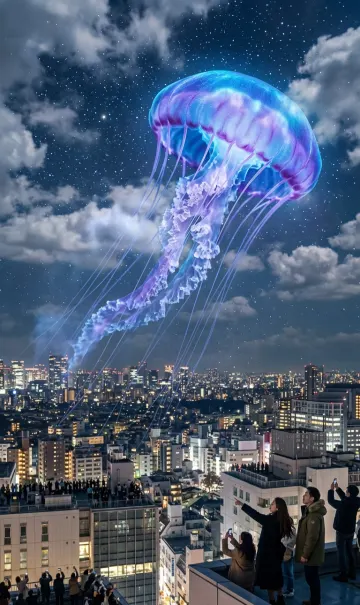 Sky Jellyfish Fantasy 4K Wallpaper – Magical Night Dreamscape