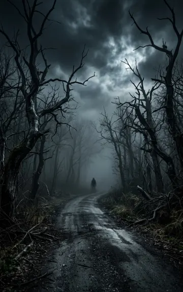 Midnight Forest Horror 4K Wallpaper – Haunted Fog Road