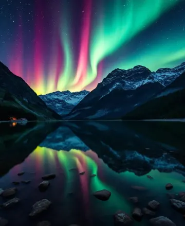 Northern Lights Lake Wallpaper 8K Aurora Nature Wallpaper