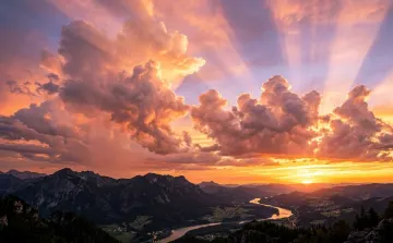 Golden Sunset Clouds Sky Wallpaper 4K HD