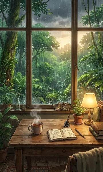 Cozy Rainy Day Studio Ghibli Aesthetic Wallpaper for Mobile 