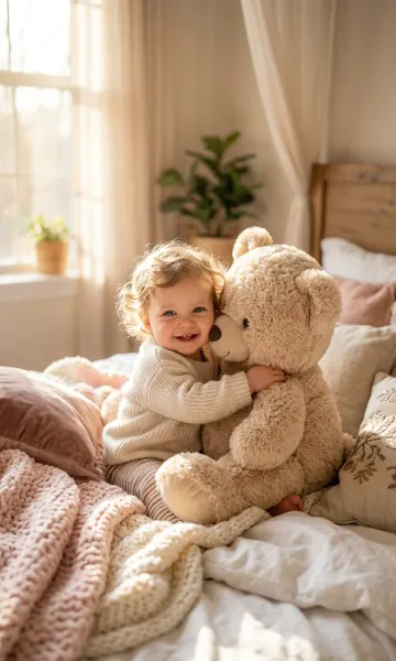 Cute Baby Hugging Teddy Bear 4K Mobile Wallpaper