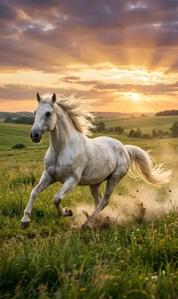 Majestic Running Horse Under Golden Sunset Sky