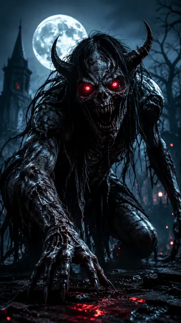 Terrifying Demon Monster Under the Full Moon – Horror 4K Mobile Wallpaper