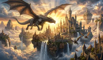Ancient Dragon Above the Floating Kingdom – Epic Fantasy 8K Wallpaper