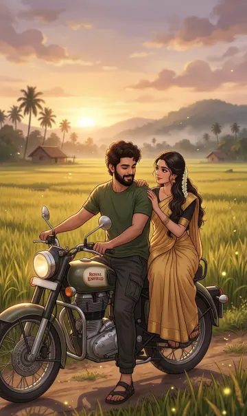 Tamil Aesthetic Couple Bike Sunset 4K Wallpaper  