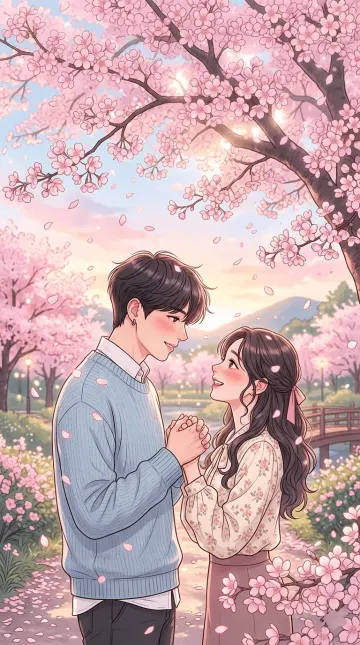 Manhwa Couple Cherry Blossom Romance 4K Wallpaper  