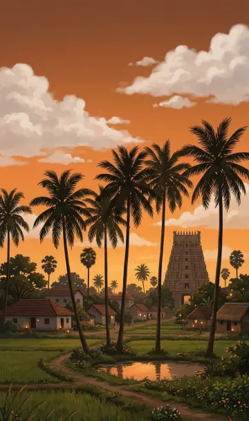 Tamil Village Evening Sky Clouds 4K Wallpaper  