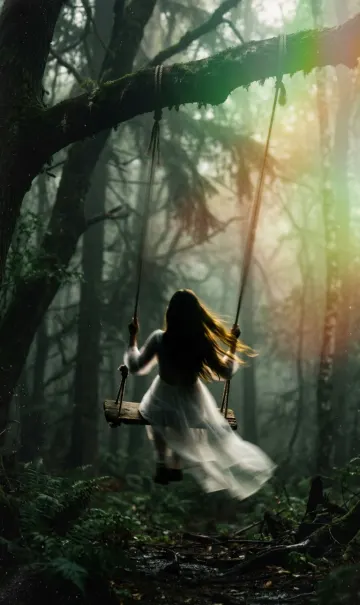 Dreamy Forest Swing in Misty Woodland 