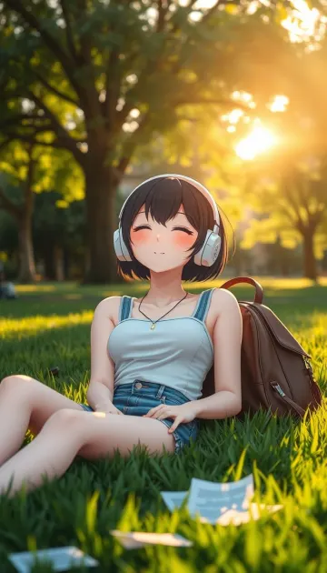 Relaxed anime girl with short black 4k