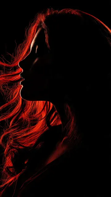Crimson Edge Silhouette - Neon Red Hair Glow