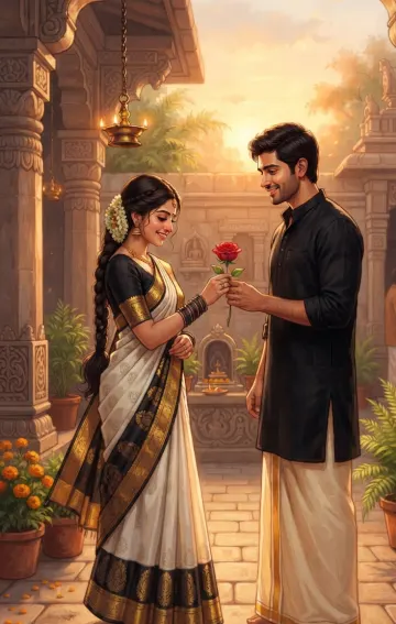 Traditional Indian Couple Romantic Rose Gift Digital Art