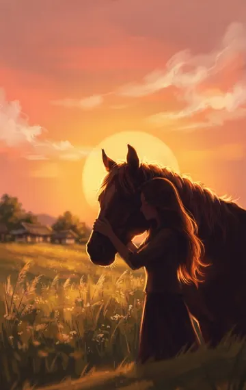 Korean Girl Horse Sunset Silhouette Aesthetic Wallpaper 4K