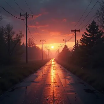 Sunset After Rain on Quiet City Street