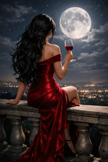 Midnight Moonlight - Red Velvet Balcony Silhouette