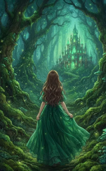 Emerald Forest Castle | Green Fantasy Aesthetic Wallpaper 4K